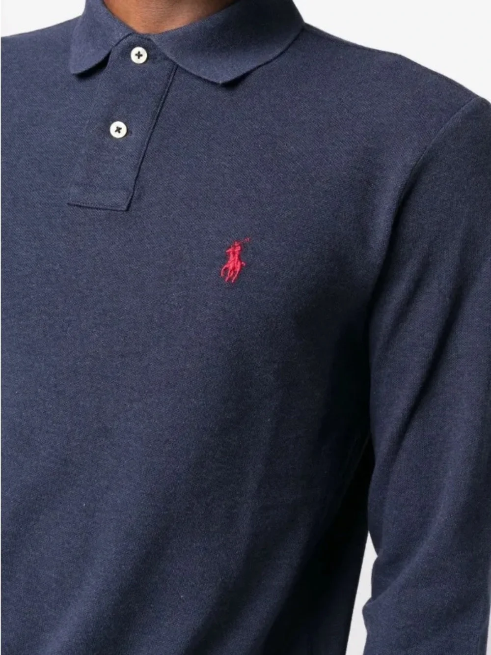 Ralph Lauren Navy Long-Sleeve Polo with Red Pony Embroidery
